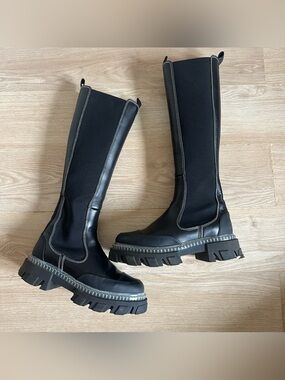 GANNI Chelsea leather knee boots